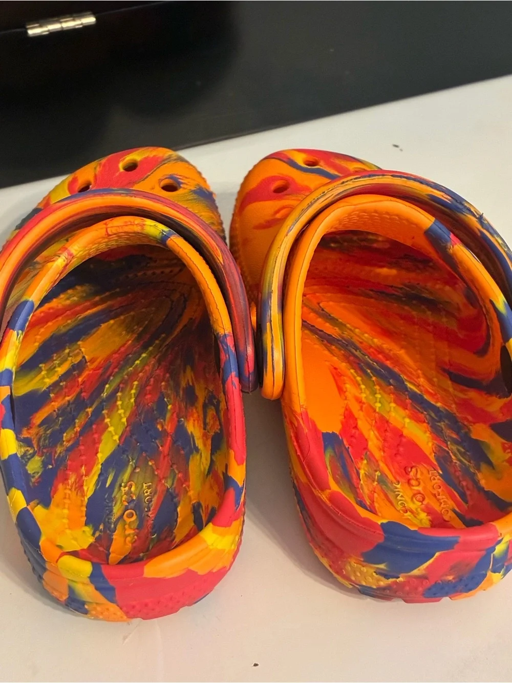 CROCS Kids Classic Clog in Orange with Multicolor Swirl -Toddler 8